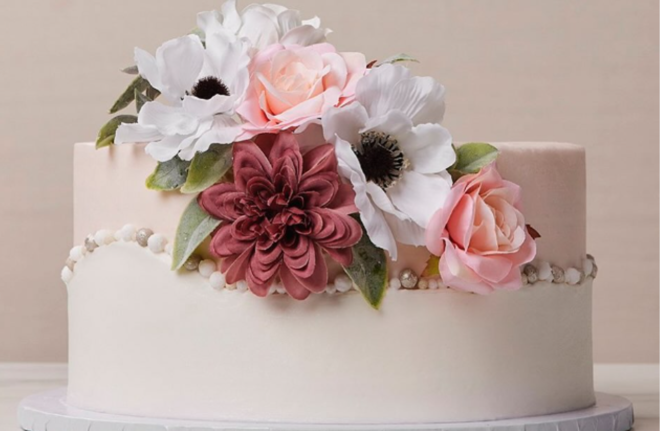 custom cake decorated with flowers