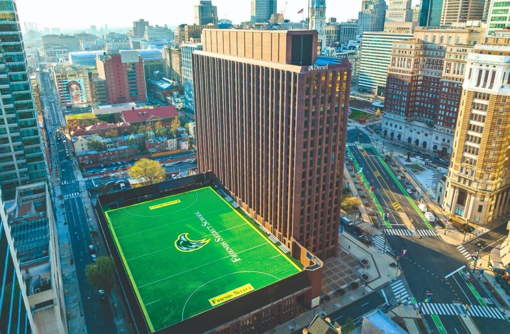 aerial view of Friends Select in Philadelphia, one of 2 ESF Camp locations in the city