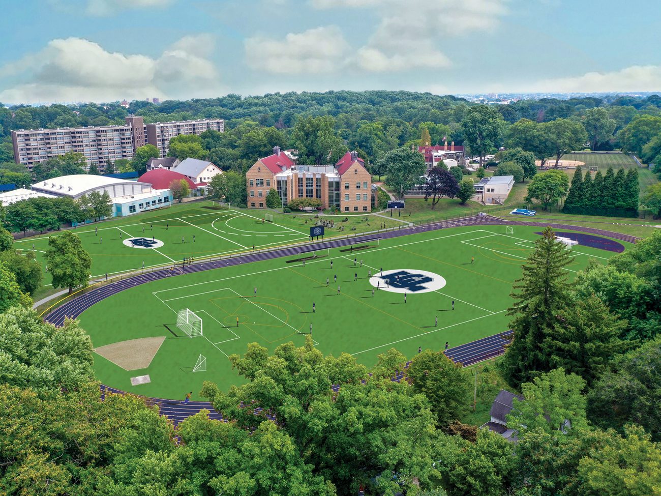photo is a rendering of the turf field and track plans at Friends Central School