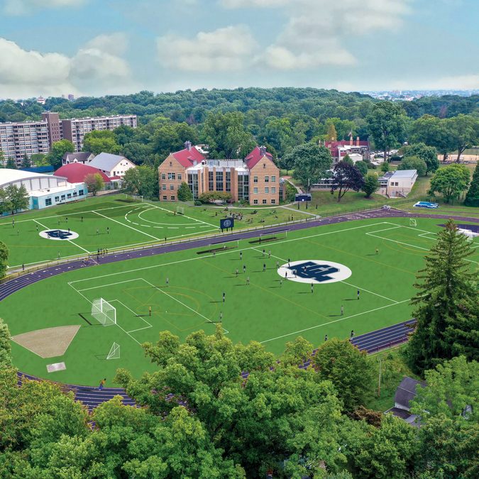 photo is a rendering of the turf field and track plans at Friends Central School